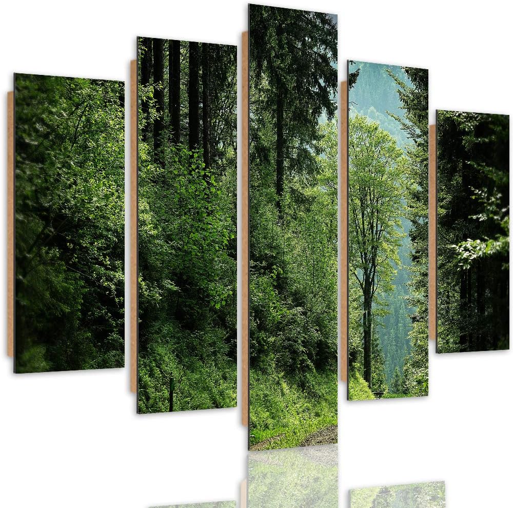 Feeby Bilder Modern Landschaft 5 Teilig Design Art Natur Wald Bäume grün 100x70 cm Deco panel 100x70