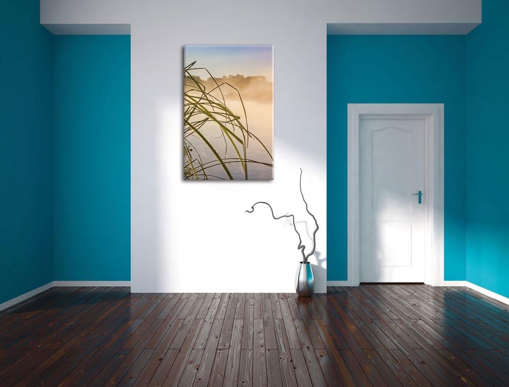 Pixxprint Schilf am See, Format: 100x70 auf Leinwand, XXL riesige Bilder fertig gerahmt mit Keilrahm