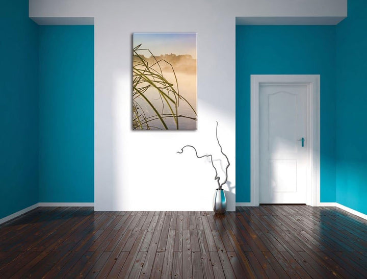 Pixxprint Schilf am See, Format: 100x70 auf Leinwand, XXL riesige Bilder fertig gerahmt mit Keilrahm