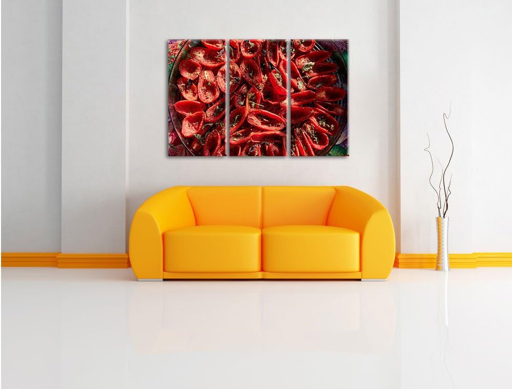 Pixxprint Tomaten Olivenöl Kräuter / 3-Teilig/Gesamtmass 120cm Leinwandbild bespannt auf Holzrahmen/