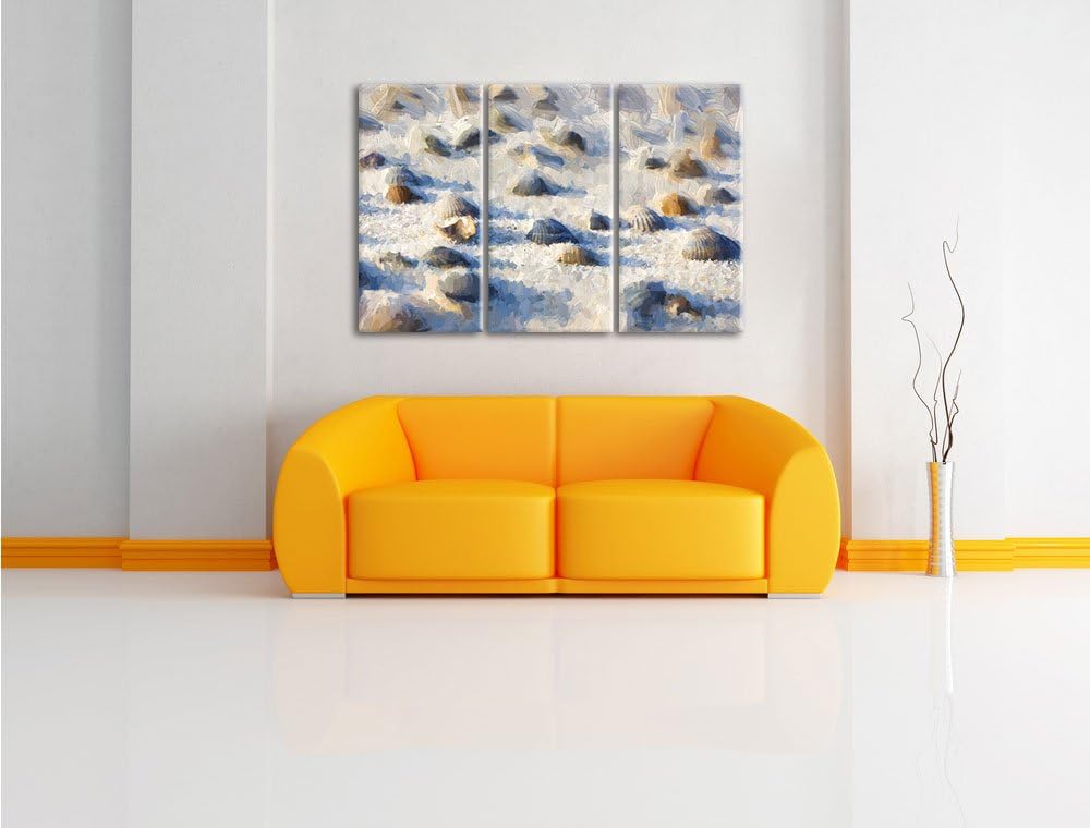 Pixxprint Muscheln im Sand Kunst als Leinwandbild/Grösse: 3 Teilig (120x80) cm/Wandbild/Kunstdruck/f