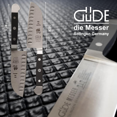 GÜDE Solingen - Santoku mit Kulle geschmiedet, 14 cm, POM schwarz, ALPHA, Doppelkropf, Handmade Germ