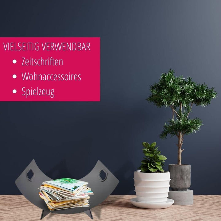 SULENO - Holzkorb DOVER 41x33 cm Aufbewahrungskorb Kaminholzkorb Brennholzkorb Feuerholzkorb, Stahl