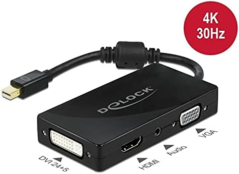 Delock Mini DisplayPort 1.2 Adapter zu VGA / HDMI / DVI / Audio Buchse 4K Passiv schwarz