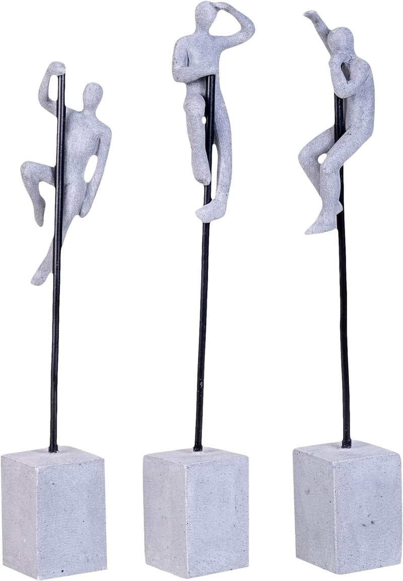 IDYL Moderne Skulptur Figur Sandsteinguss Set Looking Waving Hanging Man an kurzer Stange | grau | 8