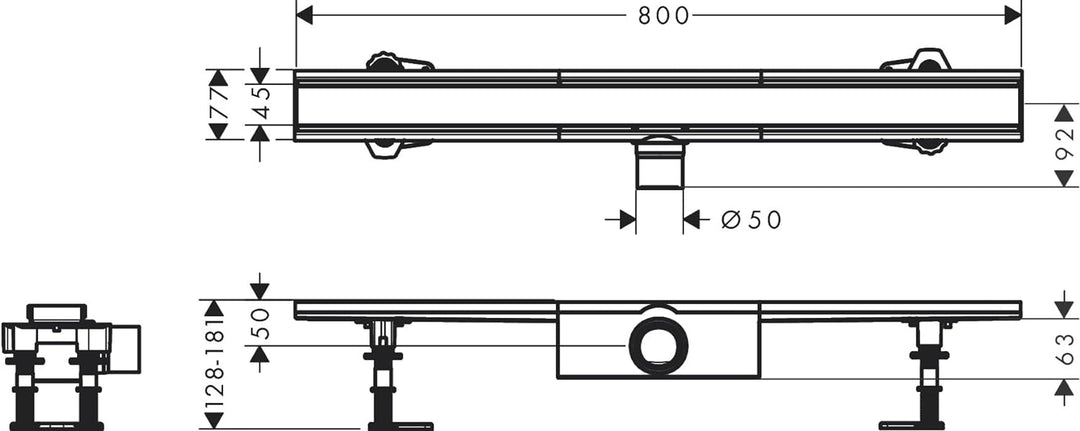 hansgrohe 56178800 RainDrain Compact Duschrinne 800 für Standardinstallation Edelstahl gebürstet Kom