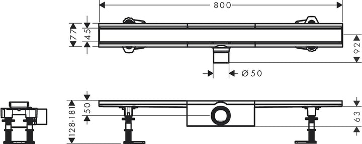 hansgrohe 56178800 RainDrain Compact Duschrinne 800 für Standardinstallation Edelstahl gebürstet Kom