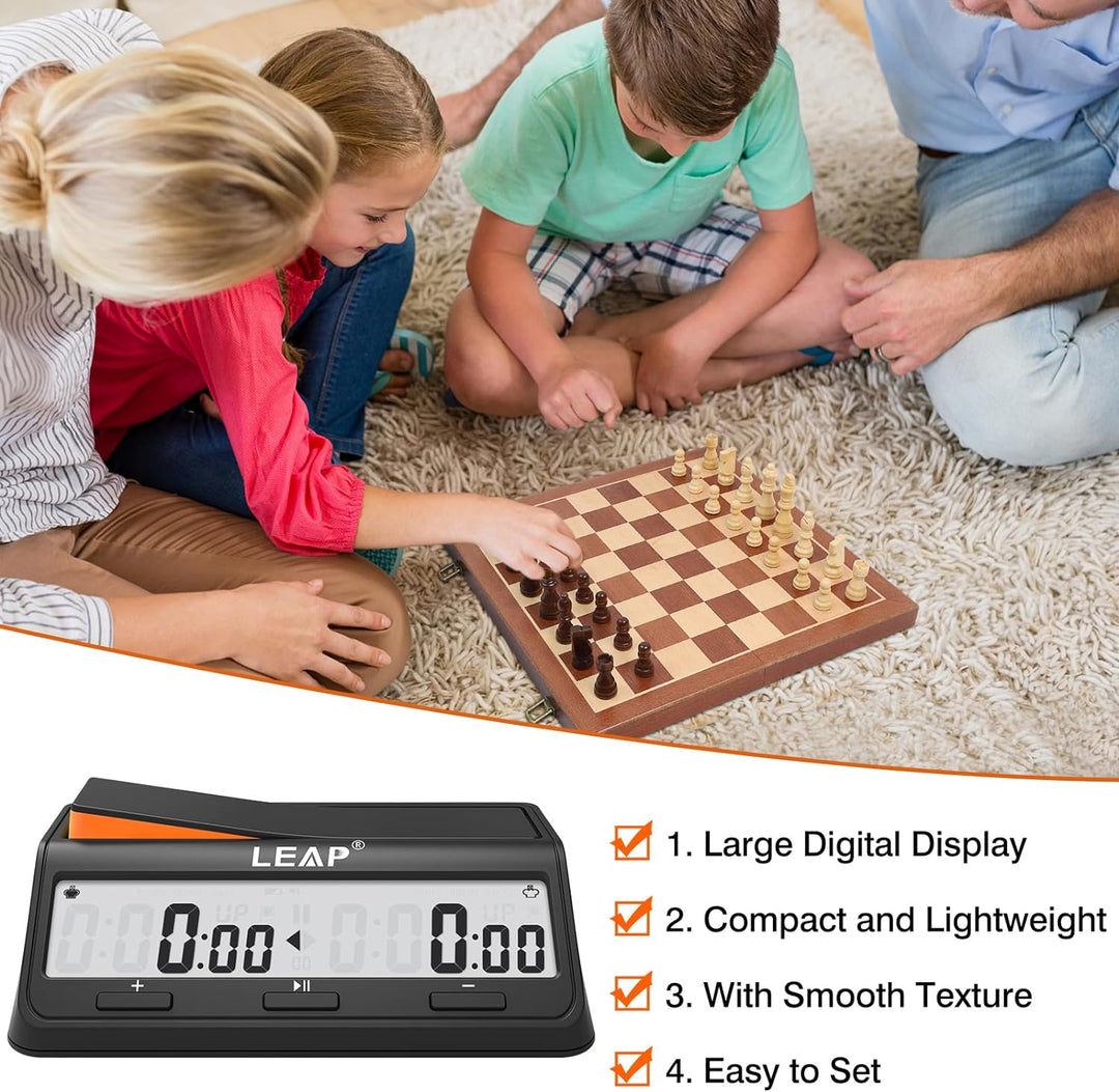 LEAP Schachuhr mit verbesserter digitaler Uhr mit Bonus & Delay Countdown-Funktion für Schach und Br