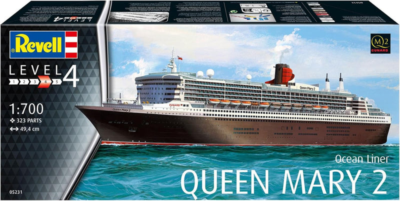 Revell 05231 1:700-Queen Mary 2 originalgetreuer Modellbausatz für Fortgeschrittene, unlackiert, Mit