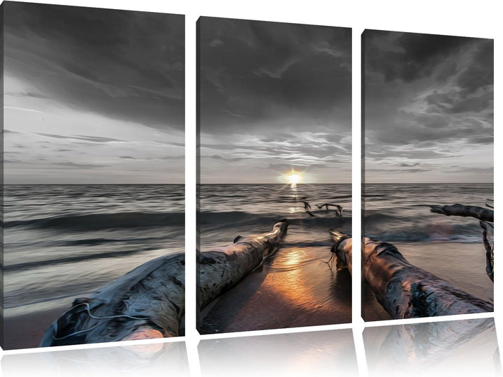 Pixxprint Strand Öl Effekt B&W Detail 3-Teiler Leinwandbild 120x80 Bild auf Leinwand