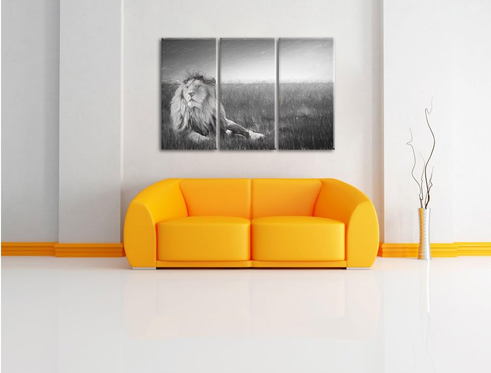 Pixxprint Majestätischer Löwe Kunst als Leinwandbild 3 teilig/Grösse: 3 Teilig (120x80) / Wandbild/K