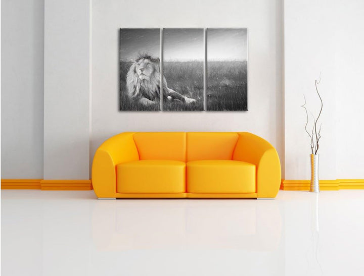 Pixxprint Majestätischer Löwe Kunst als Leinwandbild 3 teilig/Grösse: 3 Teilig (120x80) / Wandbild/K