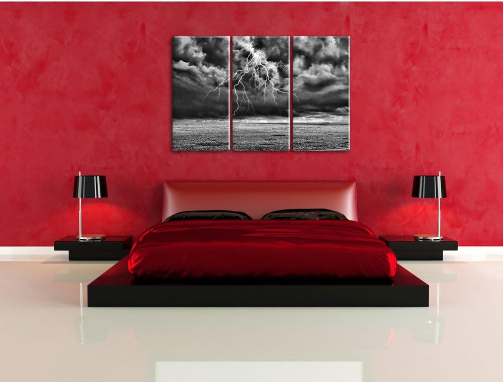 Pixxprint Gewitter über Meer als Leinwandbild/Grösse: 3 Teilig (120x80 cm) cm/Wandbild/Kunstdruck/fe