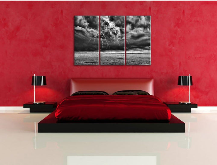 Pixxprint Gewitter über Meer als Leinwandbild/Grösse: 3 Teilig (120x80 cm) cm/Wandbild/Kunstdruck/fe