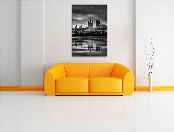 Pixxprint Polarlichter Skyline Köln als Leinwandbild/Grösse: 100x70 / Wandbild/Kunstdruck/fertig bes