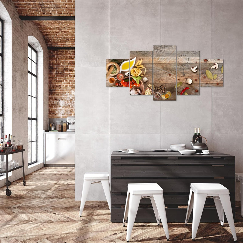 Runa Art Wandbilder Küche - Gewürze 5 Teilig Bild auf Vlies Leinwand Deko Esszimmer Küchenbilder Ess