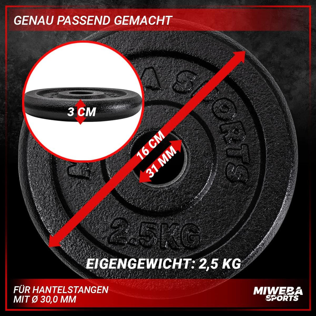 Miweba Sports Hantelscheiben Set HSG | 𝐏𝐫𝐨𝐟𝐢 Hanteln - 1.25-10.0 Kg Hantelscheibe - Hantel Scheiben