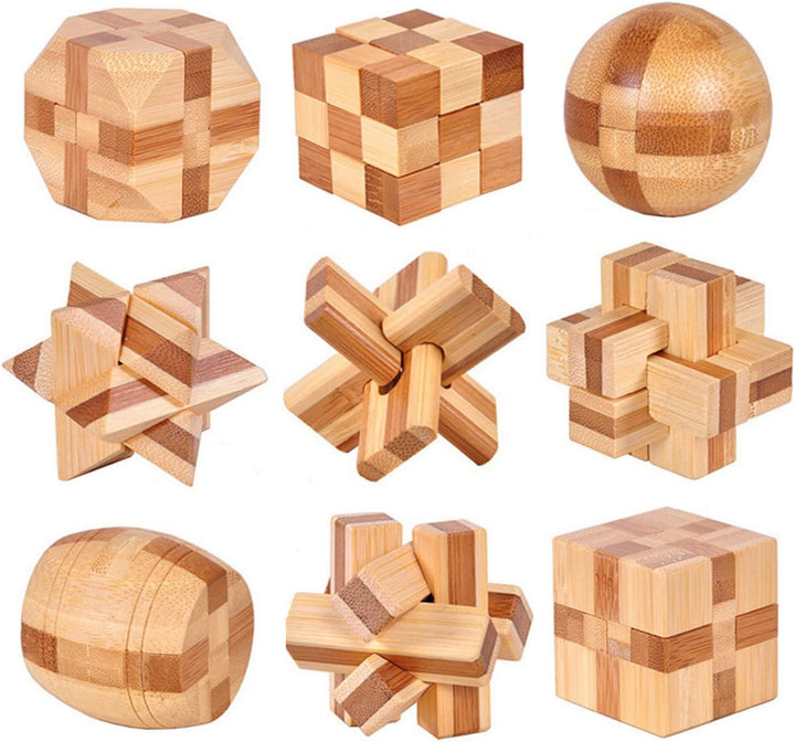 Holzsammlung 9 Stück Knobelspiele Holz, Geschicklichkeitsspiel Holz, Logikspiele IQ Spiele Geduldspi