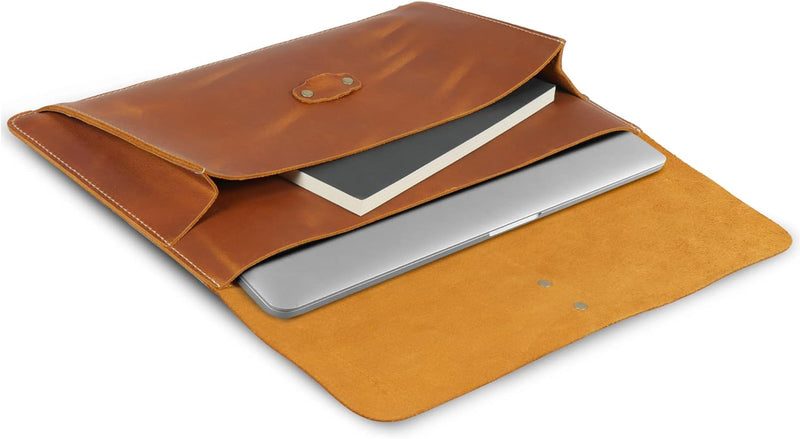 Londo Real Grain Leather MacBook Pro Case with Front Pocket & Flap Closure (Kamel, 13 Zoll), OTTO500