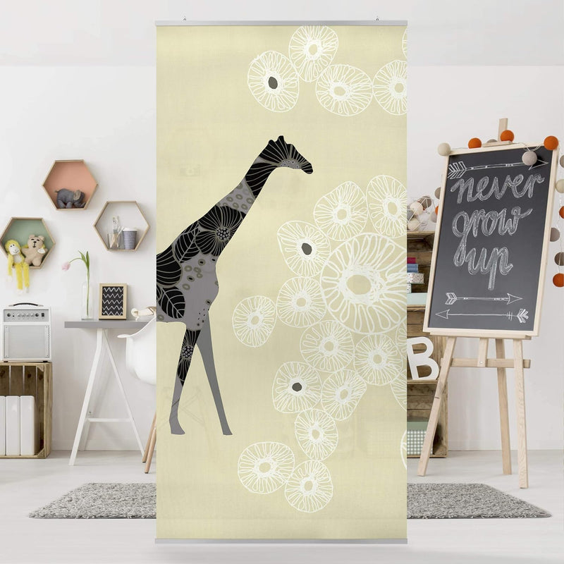 Raumteiler Kinderzimmer Retro Giraffe 250x120cm inkl. transparenter Halterung, inkl. transparenter H