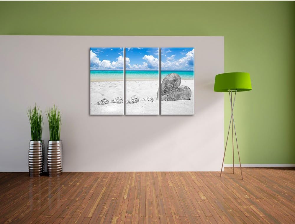 Pixxprint Sandstrand mit Muscheln als Leinwandbild/Grösse: 3 Teilig (120x80) cm/Wandbild/Kunstdruck/