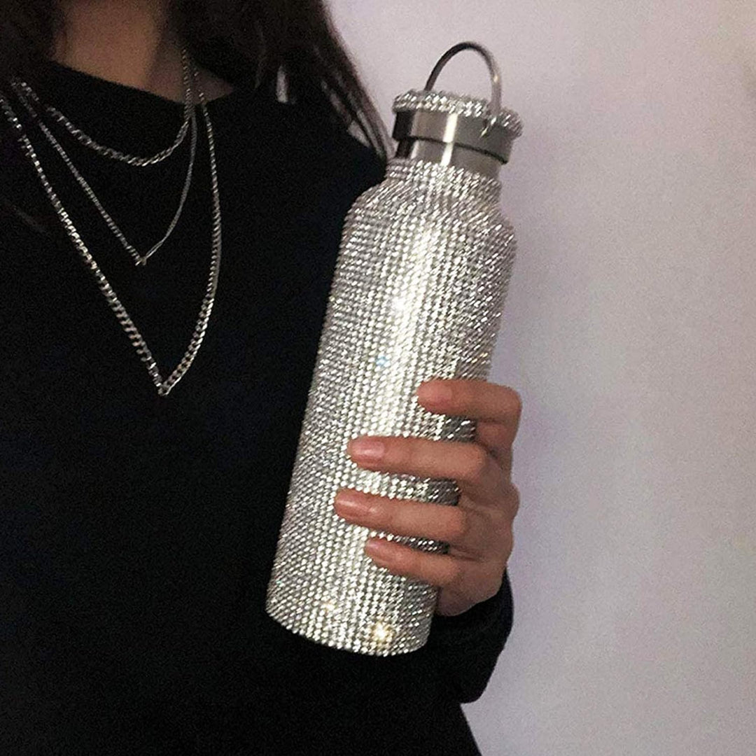 Clenp Vakuumbecher, Isolierter Strass Vakuumbecher Edelstahlkolben Flasche Trinkkessel Golden 750 ml
