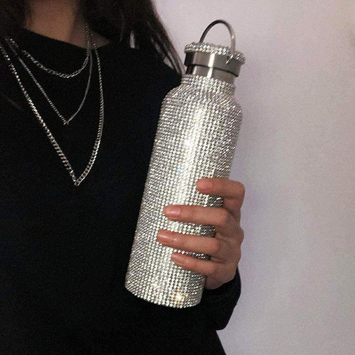 Clenp Vakuumbecher, Isolierter Strass Vakuumbecher Edelstahlkolben Flasche Trinkkessel Golden 750 ml