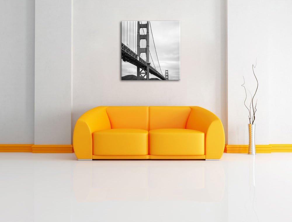 Pixxprint Blick auf Brücke in San Francisco Schwarz/Weiss, Format: 70x70 auf Leinwand, 70x70