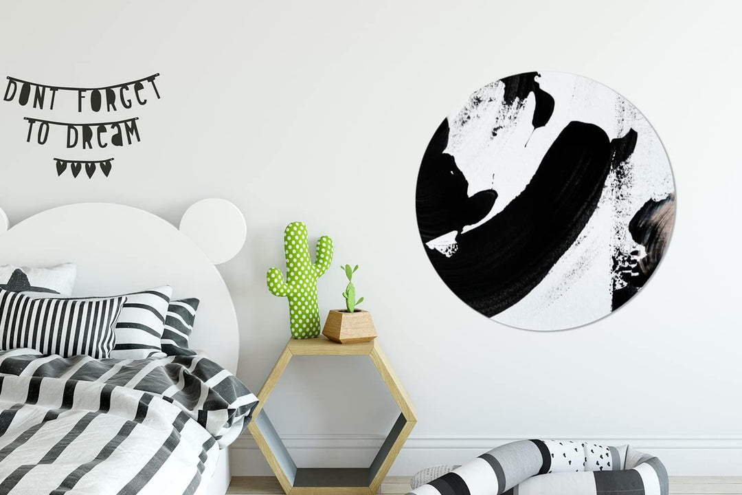MuchoWow Wandbild Rund Wanddeko Deko Wohnzimmer Bilder 90x90 cm Schwarz - Abstrakt - Design, 90x90 c