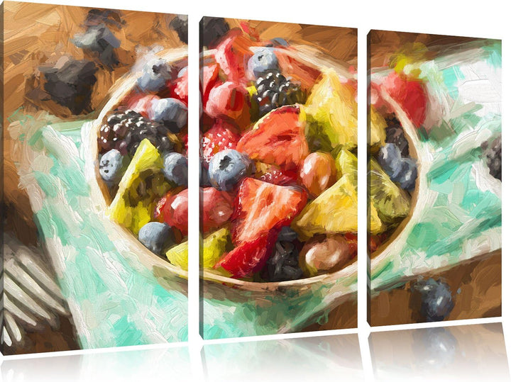 Pixxprint Gesunde Obstvielfalt Pinsel Effekt 3-Teiler Leinwandbild 120x80 Bild auf Leinwand