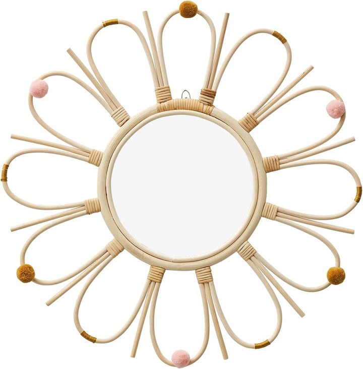 VERTBAUDET Spiegel aus Rattan mit Bommeln, naturfarben Gebrochenes Weiss, Gebrochenes Weiss