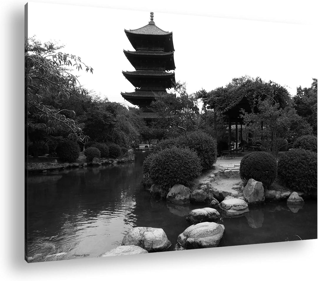 deyoli Japanischer Zen-Garten Effekt: Schwarz&Weiss,Format: 80x60 als Leinwandbild, Motiv fertig ger