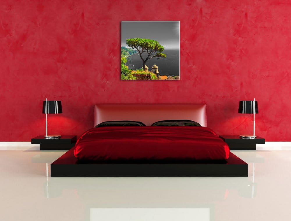 Pixxprint Baum am Mittelmeer als Leinwandbild/Grösse: 70x70 cm/Wandbild/Kunstdruck/fertig bespannt,