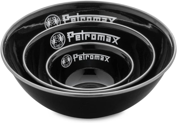 Petromax Emaille Schalen schwarz 2 Stück (1 Liter) | hochwertiger Edelstahlrand | hygienisch | leich