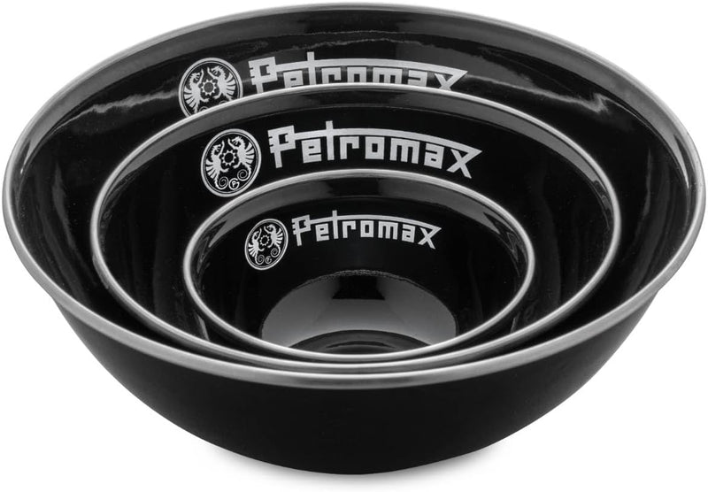 Petromax Emaille Schalen schwarz 2 Stück (1 Liter) | hochwertiger Edelstahlrand | hygienisch | leich
