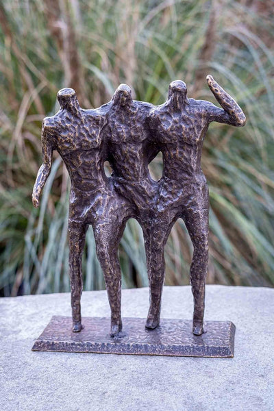 IDYL Bronze-Skulptur Moderne DREI Mann Skulptur | 36x10x28 cm |Bronze-Figur handgefertigt | Gartensk