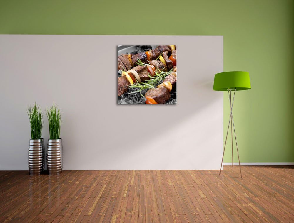 Pixxprint Schaschlik mit Zwiebeln als Leinwandbild Quadratisch/Grösse: 70x70 / Wandbild/Kunstdruck/f