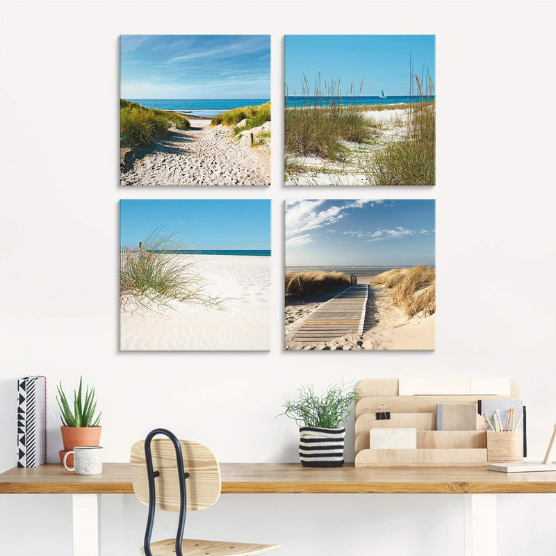 ARTland Glasbilder Wandbild Glas Bild Set 4 teilig je 40x40 cm Quadratisch Strand Meer Nordsee Küste