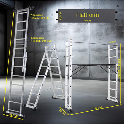 𝐂𝐑𝐀𝐅𝐓𝐅𝐔𝐋𝐋 Gerüst CF-103A | 𝟑 𝐉𝐀𝐇𝐑𝐄 𝐆𝐀𝐑𝐀𝐍𝐓𝐈𝐄 - 6 Stufen - Leitergerüst - Rollgerüst - 4in1 Anlegeleit