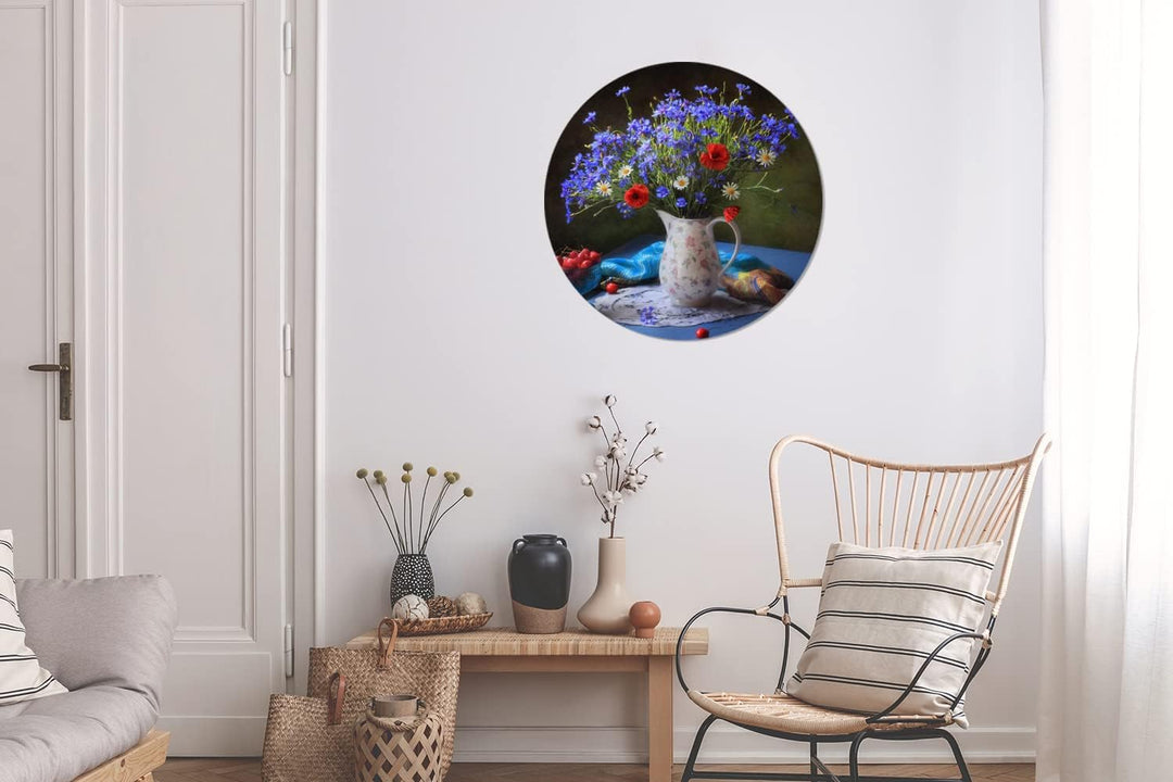 MuchoWow Wandbild Rund Wanddeko Deko Wohnzimmer Bilder 60x60 cm Blumen - Farben - Stilleben, 60x60 c