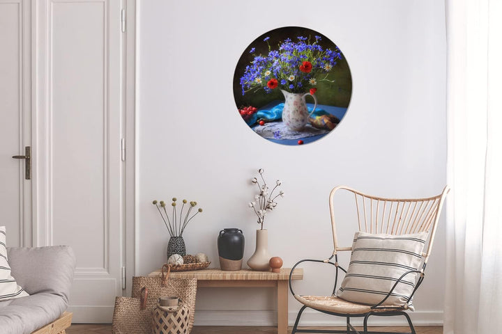 MuchoWow Wandbild Rund Wanddeko Deko Wohnzimmer Bilder 60x60 cm Blumen - Farben - Stilleben, 60x60 c