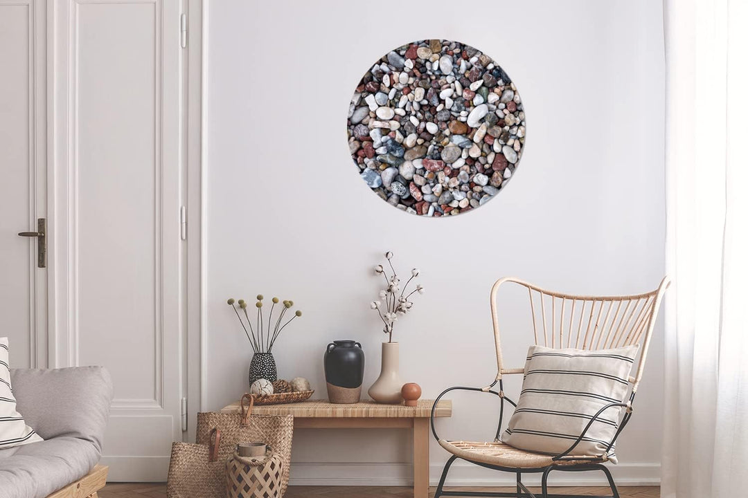 MuchoWow Wandbild Rund Wanddeko Deko Wohnzimmer Bilder 60x60 cm Naturstein - Schotter - Steine, 60x6