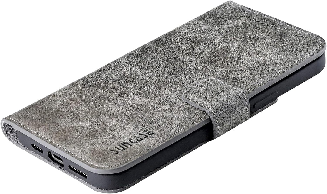 Suncase Book-Style Hülle kompatibel mit iPhone 12 Mini (5.4") Leder Tasche (Slim-Fit) Lederhülle Han