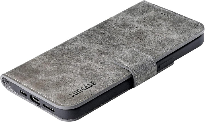 Suncase Book-Style Hülle kompatibel mit iPhone 12 Mini (5.4") Leder Tasche (Slim-Fit) Lederhülle Han