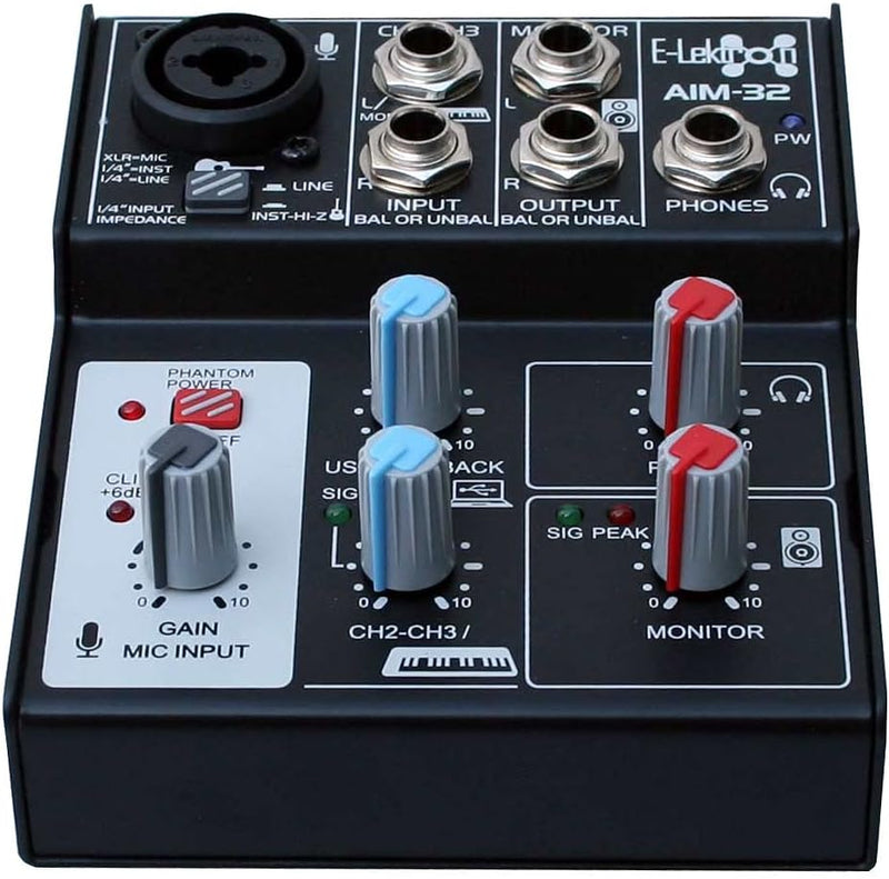 E-Lektron AIM-32 3-Kanal Streaming Audio-Mixer Mischpult inkl. USB Audio-Interface Soundkarte