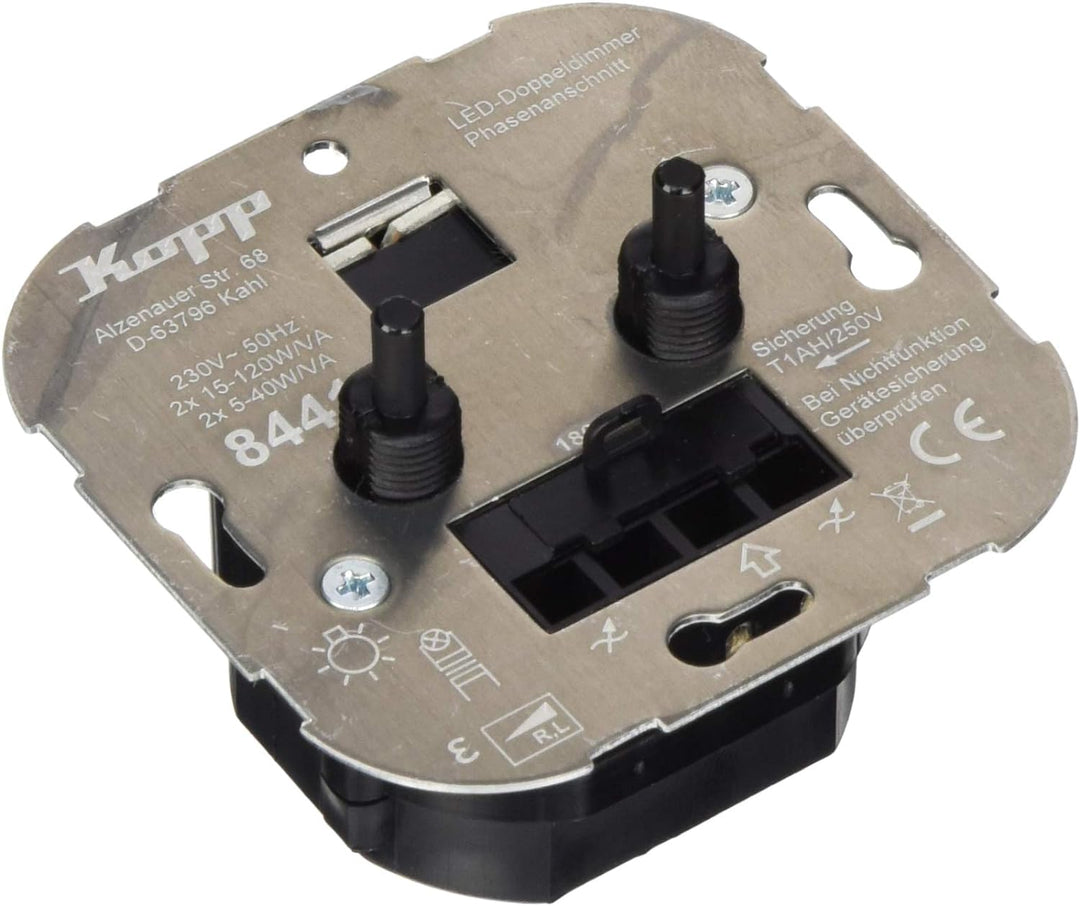 Kopp 844100188 LED-Dimmer Doppel-Dreh-Ausschalter 2 x 5-40 W Doppeldimmer Unterputz, Doppeldimmer Un
