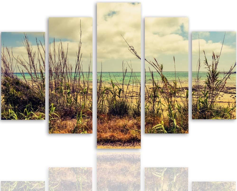 Feeby Wandbild XXL 5 tlg Landschaft Deco Panel Bild Sand Gras See Natur gelb 300x140 cm Deco panel 3