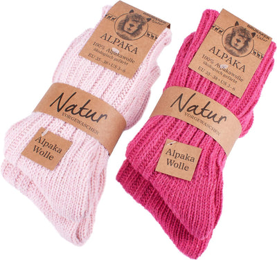Brubaker 4 Paar Alpaka Socken sehr dick flauschig und warm - reine Alpakawolle 39-42 Pink- und Rosat