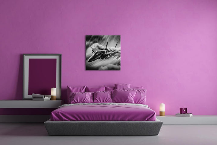 deyoli Düsenjet im Feuernebel Format: 70x70 cm Effekt: Schwarz/Weiss als Leinwandbild, Motiv fertig