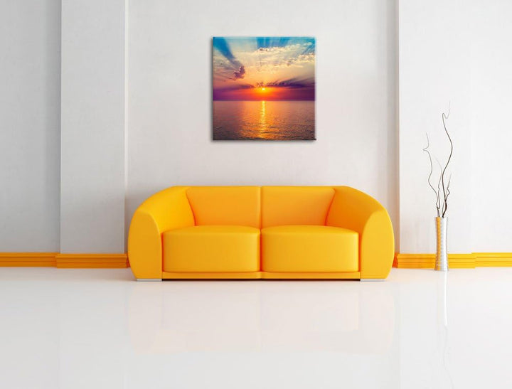Meer im Sonnenaufgang, Format: 70x70 auf Leinwand, XXL riesige Bilder fertig gerahmt mit Keilrahmen,